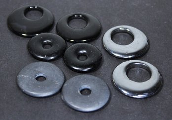 Lot Of 8 Hard Stone Black And Gray 'ring' Formed Pendants