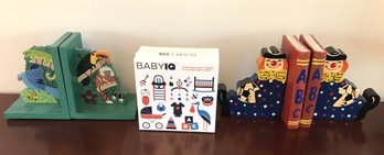 Charming Painted Children's Bookends And Baby IQ Trivia Game