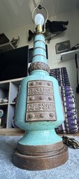 Stunning Large Scale Mid Century Modern Turquoise Table Lamp- Bitossi? Bernard Rooke?