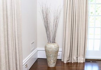 Large Textured  And Gradient Colored Floor Vase With Dried Reeds