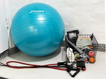 A Medicine Ball And Various Home Workout Bands, Etc.