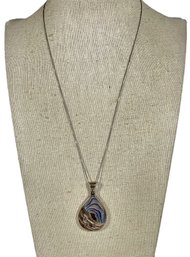 Fine Sterling Silver Abalone Shell And White Stone Pendant On Sterling Silver Chain 18'