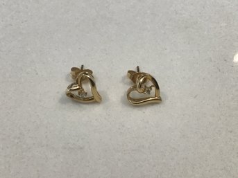 14 K Gold Heart Diamond Accent Earrings