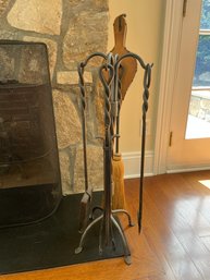 Iron Rope Style Fireplace Set With Stand, Bellows And Broom