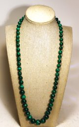 Fine Genuine Malachite Graduated Beaded Necklace Barrel Clasp 24' Long