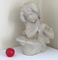 Terracotta Clay Statue Of Young Girl Reading A Book / Fixing Her Hair