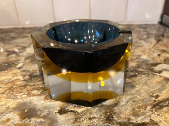 Vintage Italian Heavyweight Art Glass Octagonal Ashtray - Smoky Mid Century Look