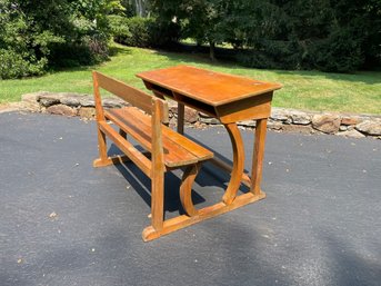 Rare Two/Three Seater School Desk & Bench, Circa 1915