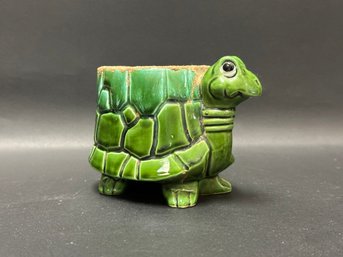 A Charming Ceramic Turtle Planter, Vintage, Made In Japan