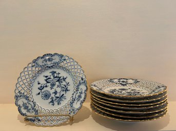 Vintage Delft Blue Lattice Edge Diner Plates (8) (I)