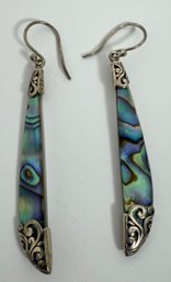 BEAUTIFUL STERLING SILVER AND SHELL LONG DANGLE EARRINGS