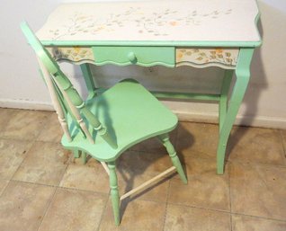 A Painted Wooden Desk With Matching Chair