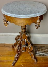 Vintage Marble Top Walnut Round Side Table