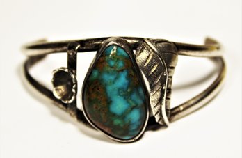 Native American Indian Navajo Sterling Silver Cuff Bracelet W Turquoise Stone