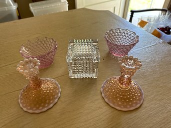 Hobnail Candleholders Pink & Purple