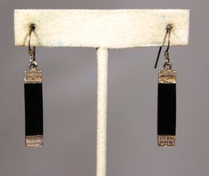 Fine Sterling Silver And Black Onyx Pierced Earrings