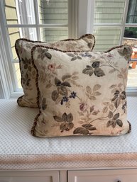 Floral Multicolor Throw Pillow With Corded Ribbing