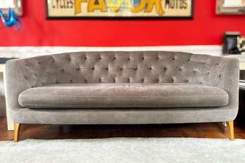 A Modern Sofa, 'Lola,' In Tufted Slate Velvet By West Elm, (1 Of 2 In Sale)