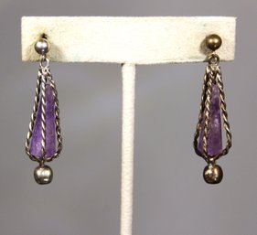 Pair Vintage Sterling Silver Amethyst Earrings