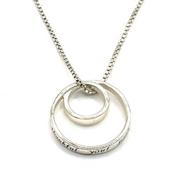 Vintage Italian Sterling Silver Chain With Double Open Engraved Circle Pendant
