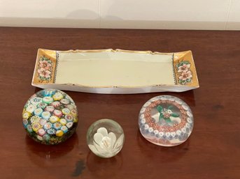 Lot Of 3 Paperweights With Dish