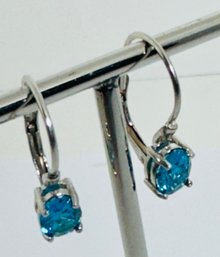 GORGEOUS SIGNED FAS STERLING SILVER BLUE TOPAZ LEVERBACK EARRINGS