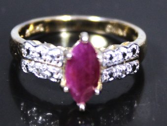 FINE GOLD OVER STERLING SILVER LADIES RING GENUINE CLOUDY RUBY STONE SIZE 8