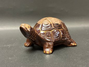 A Vintage Ceramic Tortoise Coin Bank, Made In Japan