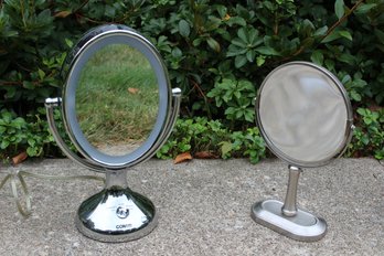 Lot Of Two(2) Double Sided Make-up Mirrors Including Conair Reflections Lighted Mirror