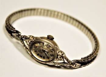 Vintage Ladies White Gold Filled Wristwatch Having Tiny Diamdonds