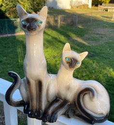 Vintage MCM Lane And Co. Ceramic Siamese Cats Lamp Working ( Read Description)