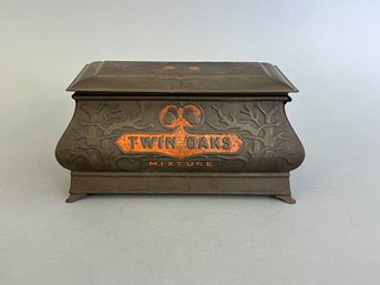 Antique Twin Oaks Mixture Tin Cigar Humidor