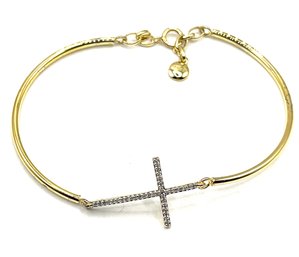 Sterling Silver Vermeil Clear Stones Cross Bracelet