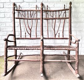 A 19th Century Adirondack Oak Stick Style Double Rocker