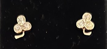 Vintage Pair 10K Gold Shamrock Three Leaf Clover Earrings - 1/4 Inch Diameter - Synthetic Stones