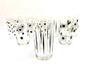 Vintage Black & White Geometric Tumblers By Libbey Glass Co