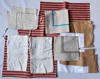 10 New Soft Washed Linen Placemats, Napkins & Pouches, Some With Tags