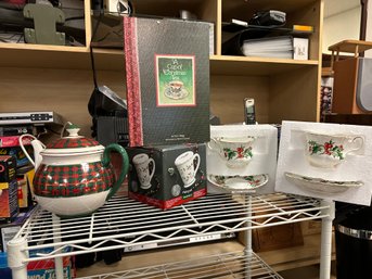 A Cup Of Christmas Tea - Two Fine China Cups, Pfalsgraff Mug, And Teapot