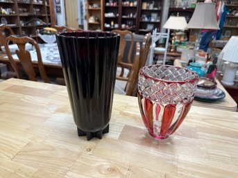 Ruby Red Glass Vase And Crystal Red Vase