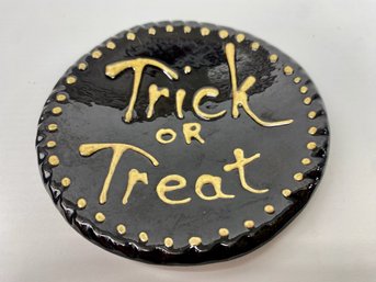 Turtle Creek Potters, Redware Trick Or Treat Round Tray, 2016, Signed