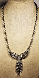 Vintage White Rhinestone Necklace Having Tassel Pendant