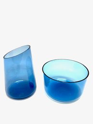 Modern Hand-blown Cobalt Blue Creamer & Sugar Bowl