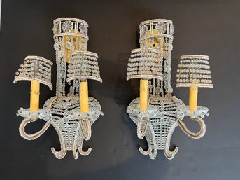 Pair Charming Beaded Glass Wall Sconces