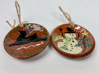 Two Redware Christmas Ornaments, Turtle Creek And Another