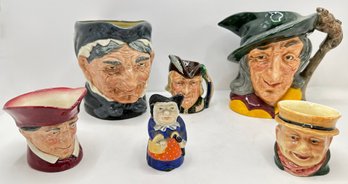 Vintage Toby Mugs By Royal Doulton, Royal Worcester & Others  (6 Pieces)