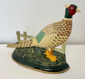 Vintage Hand Painted Cast Iron Pheasant Doorstop