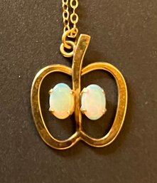 Vintage 14K Gold Filled - Two Synthetic Opals - Apple Shaped Necklace - 16 Inch L Chain