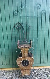Wicker & Wrought Iron Plant Stand With Assorted Trellis