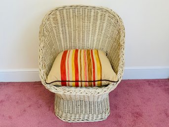 Mid Century Painted Wicker Chair And Pillow