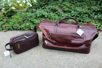 Lot Of Two(2) Rowallan Of Scotland Genuine Leather Bags One(1) Mens Toiletries Bag And One(1)travel Tote